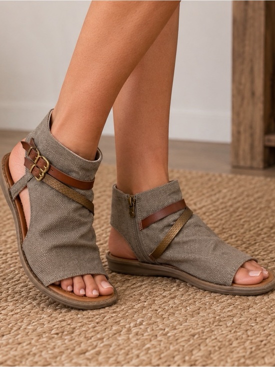 Blowfish Shoes - Blowfish Taupe Open-Toe Ankle Wrap Sandals with Brown Straps